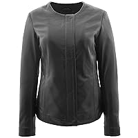 Womens Real Leather Collarless Jacket Classic Style Moreno Black