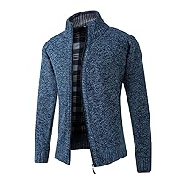 Men's Zipper Jacket Thick Knit Stand Collar And Fleece Cardigan