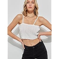 Women's Shirts Women's Tops Shirts for Women Cable Knit Crop Knit Top (Color : White, Size : Medium)