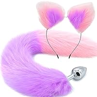 Anal Plug Fox Tail with Ear 15.74-Inch-Long Sexual Anus Tail Butt Plug Cosplay Game Purple & Pink Sex Toy for Women Men