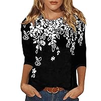 Womens 3/4 Sleeve Tops Trendy Plus Size Crewneck Sweatshirts Summer Spring Casual Long Sleeve T Shirts Floral Blouse