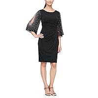 Alex Evenings womens Short Sheath Dress With Embellished Illusion Split Sleeves and Skirt