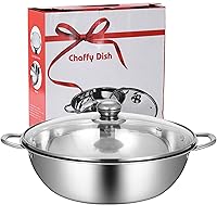 Hotpot Pot with Divider, Stainless Steel Shabu Shabu Pot 32cm Twin Divided Hot Pot Chinese Dual Sided Pot with Glass Lid Mandarin Duck Pot for Cooktop Gas Stove