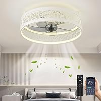 Ceiling Fan with Lighting LED 60 W Ceiling Light with Fan Modern Quiet Ceiling Light with Remote Control Dimmable 6 Speeds Lamp with Fan for Living Room Bedroom White