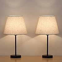 HAITRAL Bedside Table Lamps - Small Nightstand Lamps Set of 2 with Fabric Shade Bedside Desk Lamps for Bedroom, Living Room, Office, Kids Room, Girls Room, Dorm 15 Inches - Black