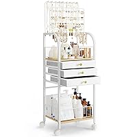 Keebofly Jewelry Organizer, Large Jewelry Stand with 3 Jewelry Box Drawer, Jewelry Holder Necklace Organizer Earring Storage Jewelry Armoire with Display for Earring Necklace Ring Bracelet