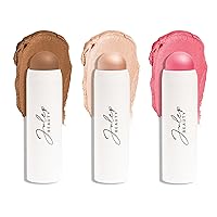 Julep Skip The Brush Cream to Powder Blush Stick Trio - Blendable and Buildable Color - 2-in-1 Blush and Lip Makeup Stick, Neutral Bronze, Sheer Glow, Peony Pink