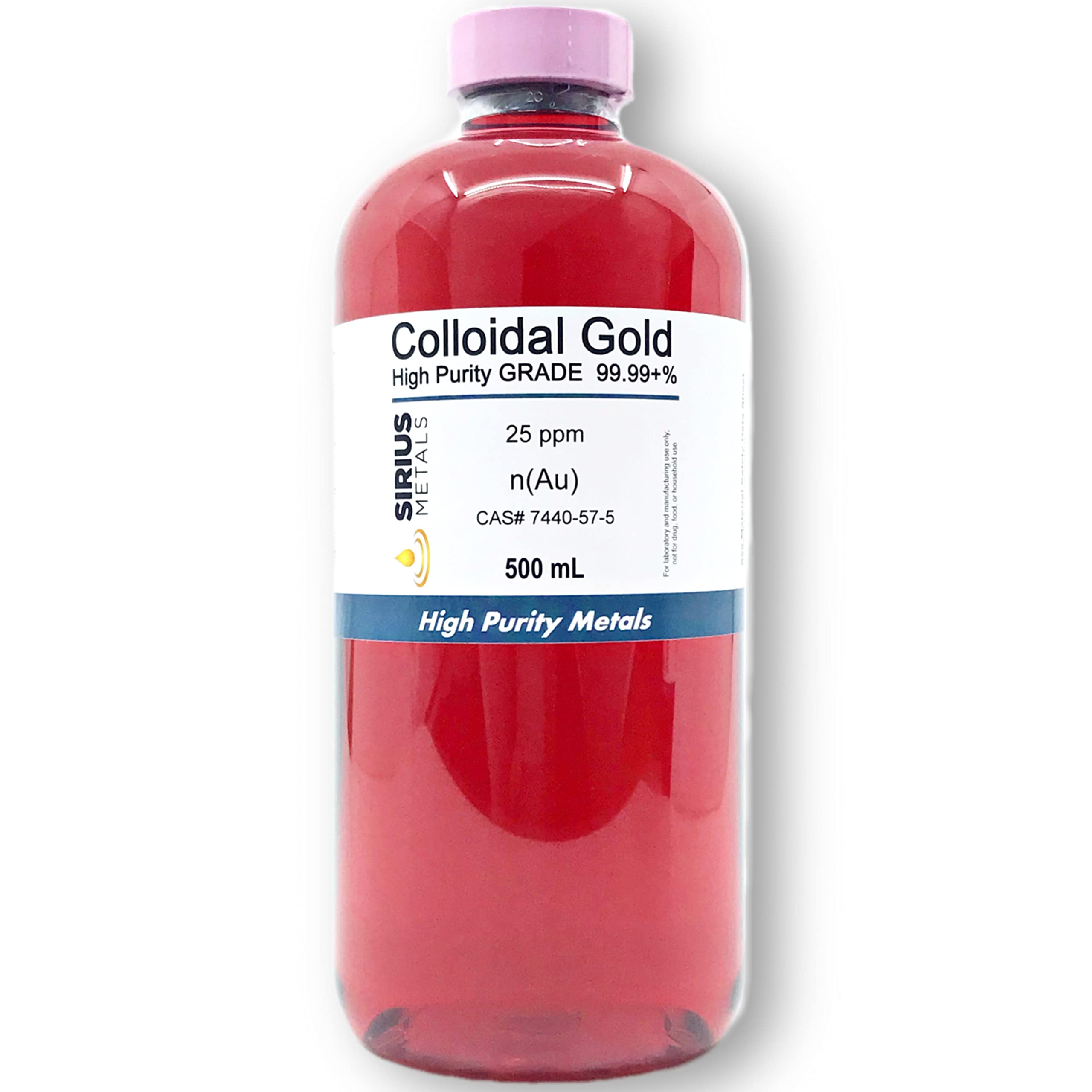 True Colloidal Gold – 25 ppm - 99.99+% Purity - 500 mL (16.9 Fl Oz) in Glass Bottle - Made in USA