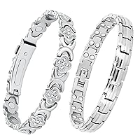Feraco Magnetic Bracelets for Women for Arthritis and Joint Titanium Steel Therapy Magnetic Bracelet with Neodymium Magnets & Sparkling Crystals, Health Healing Jewelry Gifts, Clover