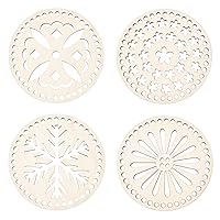 SUPERFINDINGS 4pcs Flat Round with Flower Wooden Basket Bottoms 5.5in Crochet Basket Base for Basket Weaving Supplies and Home Decoration Craft