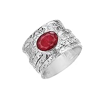 Pink Ruby 925 Sterling Silver Spinner Ring Birthstone Spinning Meditaton Fashion Ring Band Jewelry Gift
