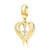 Key to My Heart Angel Wing Infinity Love Charm Clear Crystal Rose Gold Beaf for European Charm Bracelet