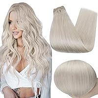 Full Shine Ice Blonde Sew in Hair Extensions Real Human Hair 105 Grams 22inch Real Remy Hair Weave Weft Hair Extensions Hair Pieces for Women Silky Straight Hair Extensions Human Hair Bundles