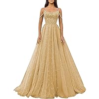 Champagne Plus Size Tulle Prom Dresses Sparkly Off The Shoulder Sequin Evening Dresses Long for Women Size 20W
