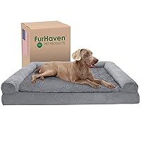 Furhaven Cooling Gel Dog Bed for Large Dogs w/ Removable Bolsters & Washable Cover, For Dogs Up to 125 lbs - Plush & Suede Sofa - Gray, Jumbo Plus/XXL