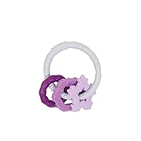 Bumkins Baby Teething Freezer Toy Keys Rings, Soft Flexible Pacifier to Chew, Cool Teether Gum Relief, Babies 3 Months, Freezable Platinum Silicone, Sensory Bracelet with Charms, Purple and Gray