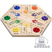 Marble Board Game Original Marble Game Wahoo Board Game Double Sided Painted 6 and 4 Player Wooden Fast Track Board Game with 6 Colors 24 Marbles 6 Dice and Velvet Draw Bag for Adults Kids Family