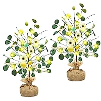 2 Pack Easter Decoration 19.6 Inch Lighted Easter Egg Tree, Artificial Tabletop Tree with Light, Decorative Easter Tree Table Centerpiece for Home Party Wedding Holiday Spring Decor