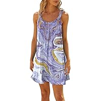 Womens Beach Clothes Beach Dress for Women 2024 Summer Print Fashion Sparkly Loose Fit with Sleeveless Round Neck Ruched Dresses Light Purple Medium
