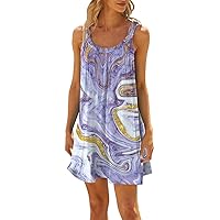 Spring Dresses for Women 2024 Printed Sleeveless Dress Pleated Casual Sun Dress Swing Trendy Vacation Beach Dress