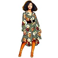 African Dresses for Women Flower Floral Fashion Print Coats Clothes with Belt Dashiki Girl