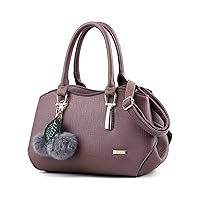 Women Fashion Purses and Handbags PU Leather Top Handle Totes Satchel Bag for Ladies Shoulder Bag with Pompom