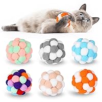 Junkin 6 Pcs Cat Toy Balls with Bell Colorful Soft Fuzzy Balls Cat Pom Pom Balls Cat Balls Kitten Toys Soft Interactive Playing Chewing Toys for Indoor Play Interaction Training