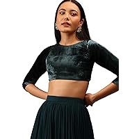 Women's Readymade Velvet Blouse For Sarees || Indian Designer Bollywood Padded Stitched Crop Top Choli