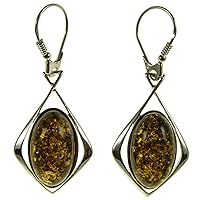 BALTIC AMBER AND STERLING SILVER 925 DESIGNER GREEN DANGLING HOOPS EARRINGS JEWELLERY JEWELRY