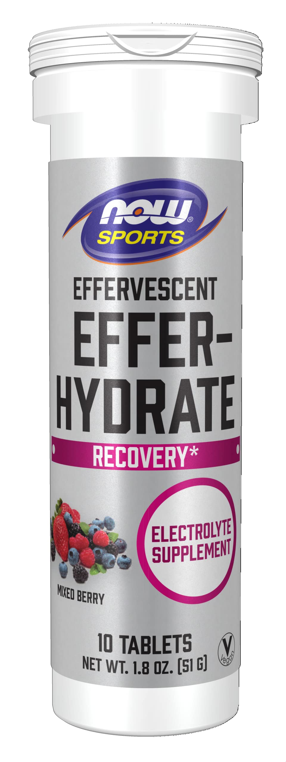 NOW Sports Nutrition, Effervescent Effer-Hydrate, Electrolyte Supplement, Recovery*, Mixed Berry, 10 Tablets