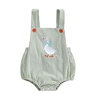 Gueuusu Newborn Baby Boy Girl Summer Outfit Sleeveless Mallard Duck Romper Suspender Bodysuit Farm Animal Baby Clothes
