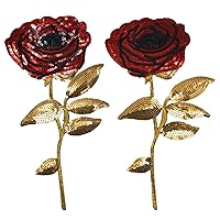2PCS Sequins Spring Blooming Red Rose Embroidered Patch Sew on Iron on Applique