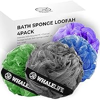 Bath Loofah Sponge for Shower Exfoliating Bath poufs Loofahs for Men Women 4 Pack (Bath Loofah Sponge for Shower Exfoliating Loofahs for Men Women 4 Pack (Gray Blue Green Purple)