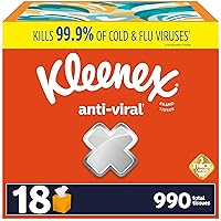 Kleenex Anti-Viral Facial Tissues, Classroom or Office Tissue, 18 Cube Boxes, 55 Tissues per Box, 3-Ply (990 Total Tissues)