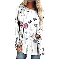 Womens Tunic Tops to Wear with Leggings Marble Print Floral Shirt Tees Long Sleeve Gradient Swing Hem Blouse Fall
