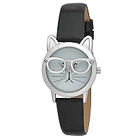 Women's Cat in Glasses Strap Watch - Crystal Encrusted Bowtie - Women's 28mm Strap Watch (VNR11305)