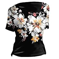 White Tshirts Shirts for Women Womens Summer Tops V Neck Floral Shirts Casual Sleeve T Shirt Floral Tunics Sho
