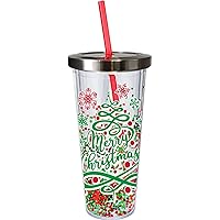 Spoontiques - Glitter Filled Acrylic Tumbler - Glitter Cup with Straw - 20 oz - Stainless Steel Locking Lid with Straw - Double Wall Insulated - BPA Free - Merry Christmas