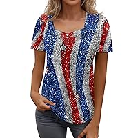 USA Shirt for Women,Short Sleeve American Flag Shirt Star Star Stripes Shirt 4th of July Tee Patriotic Proud Top