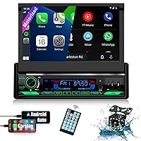 (Motorized&HD Screen) Single Din Apple Carplay Car Stereo with Android Auto - 7 Inch Flip Out Touchscreen Car Radio with Bluetooth| Mirror Link| Backup Camera/USB/AUX Input/AM/FM/Subwoofer/DSP