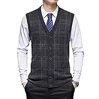 Wool Men Knit Vest Sweater Cardigan Sleeveless Buttons Down Stripes Thick For Autumn Winter Retro Vintage