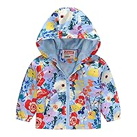 Toddler Boys Girls Casual Jackets Printing Cartoon Hooded Outerwear Zipper Coats Long Sleeve Windproof Jacket