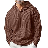 Corduroy Hoodies for Mens, Fall Winter Lightweight Hooded Sweatshirts Slim Fit Drawstring Casual Pullover Hoody