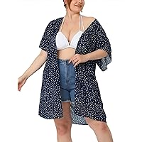 Agnes Orinda Cover Up for Women Plus Size 2024 Summer Short Sleeve Bikini Polka Dots Kimono Cardigan