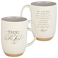 Christian Art Gifts Ceramic Scripture Coffee & Tea Mug Large 15 oz Inspirational Bible Verse Mug for Women & Men: Trust in the Lord - Prov. 3:5 Lead-free w/Clay Base & Gold Text, White/Gray
