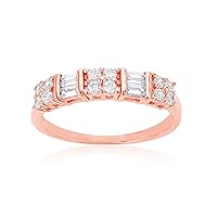DECADENCE Sterling Silver Alternating Baguette & Round Cut Cubic Zirconia Anniversary Band Ring | Simulated Diamond Flawless VVS Cubic Zirconia | Sizes 6-9 | Wedding Anniversary Band for Women
