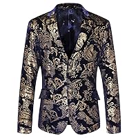 WULFUL Mens Floral Suit Jacket Slim Fit Stylish Blazer Dinner Party Prom Wedding Tuxedo Jacket