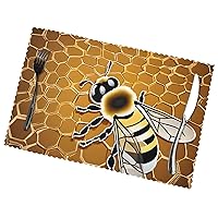 (Bee Honeybee) Set of 6 Placemat, Holiday Banquet Kitchen Table Decoration Flower Mats, Waterproof, Easy to Clean, 12 X 18 Inches