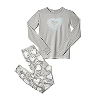 HUE Girls' Brushed Loose Knit Long Sleeve Tee and Pant 2 Piece Pajama Set