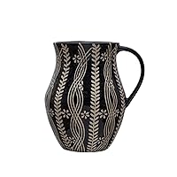 Creative Co-Op Stoneware Wax Relief Botanicals, Black and Natural Pitcher